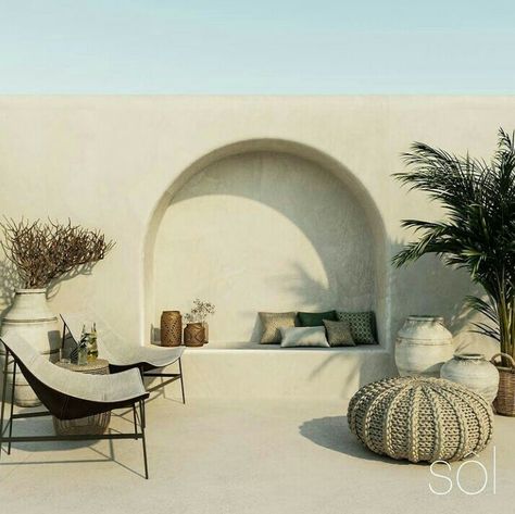 Mediterranean Modern Interior, Moroccan Terrace, Alcove Seating, Mediterranean Interior Design, Mediterranean Interior, Store Design Boutique, Courtyard Design, Cafe Shop Design, Wall Seating