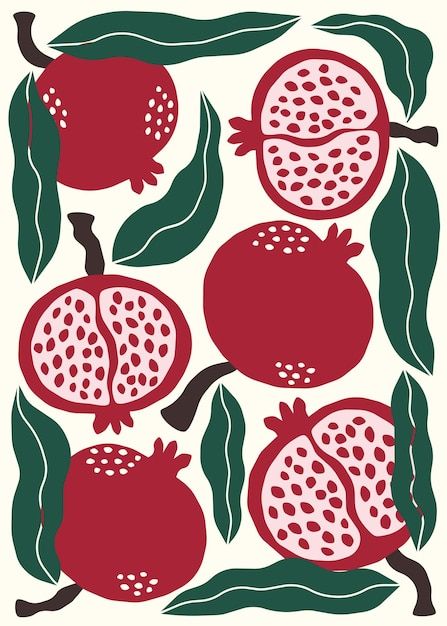 Pomegranate Illustration, Pomegranate Vector, Abstract Fruit, Animal Illustration Kids, Pomegranate Design, Procreate Ipad Art, Learning Graphic Design, Ipad Art, Plant Pattern