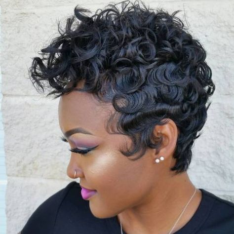 3 Finger Waves Short Hair, Short Hair Styles African American, Finger Wave Hair, Curly Pixie Hairstyles, Short Curly Pixie, Short Black Hair, Curly Pixie Cuts, Short Sassy Hair, Sassy Hair