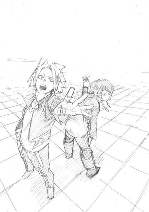 Denki And Jirou, Bnha Kaminari, Kaminari Denki, Perspective Drawing Lessons, White Drawing, Perspective Art, 캐릭터 드로잉, Perspective Drawing, Arte Inspo