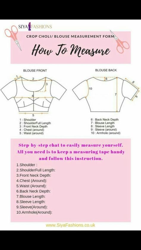 Blouse Measurement Chart, Blouse Tutorial, Blouse Size Chart, Sewing Measurements, Body Measurement Chart, Sewing Blouses, Sewing Machine Basics, Tailoring Techniques, Girls Dress Sewing Patterns