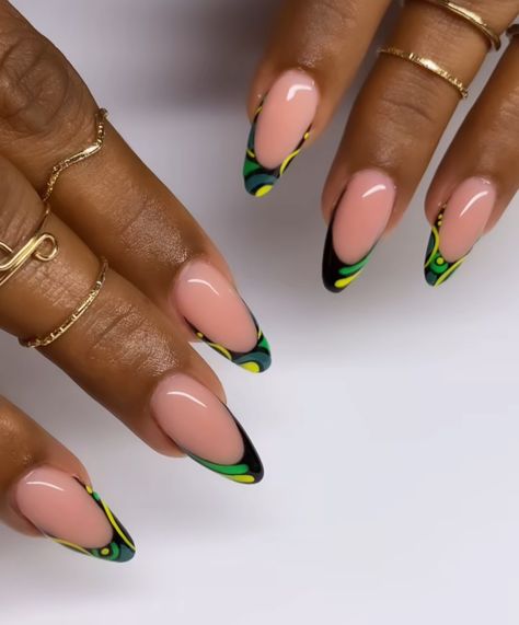 Jamaica Inspired Nails, Jamaica Nail Designs, Jamaican Nails Ideas, Jamaican Nails, Vacation Nails Black Women, Spicy Nails, Jamaica Nails, Jamaica Trip, Nails Bling