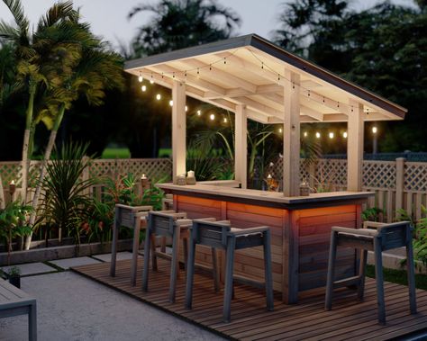 DIY plans for outdoor bar with cover - DIY projects plans Diy Outdoor Bar Plans, Outdoor Bar Plans, Bar Outdoor Design, Bar En Plein Air, Outdoor Bar Ideas, Outdoor Tiki Bar, Diy Outdoor Bar, Bar Exterior, Outside Bars