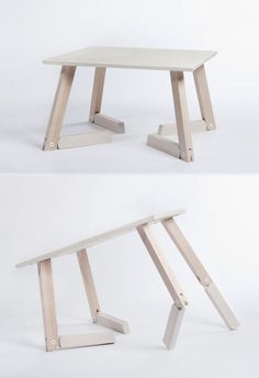 Table designed with idea of deer legs in mind http://dornob.com/faun-furniture-bambi-table-bends-gracefully-at-the-knees/# Furniture Design Table, Height Adjustable Table, Office Furniture Design, Table Inspiration, Adjustable Height Table, Small Space Solutions, Art Chair, Adjustable Table, Diy Table