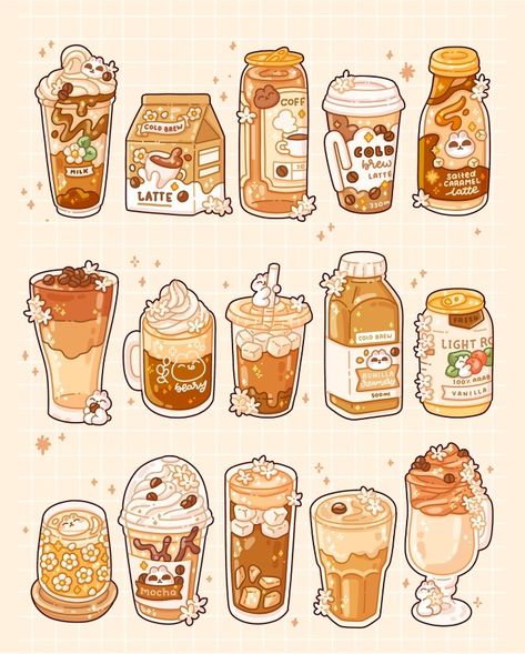 Kawaii Drinks Drawing, Cute Drink Drawings, Kawaii Food Illustration, Drinks Kawaii, Chibi Food, Paper Doll Printable Templates, Stickers Stationery, Foodie Art, Cute Easy Doodles