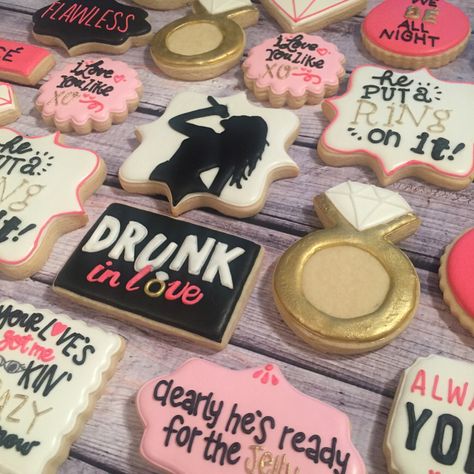 Bachelorette Party Black Women, Beyonce Cookies, Beyonce Themed Bachelorette, Beyonce Bachelorette Party, Feyonce Bachelorette Party, Valentines Engagement Party, Drunk In Love Bachelorette Party, Beyonce Bachelorette, Hotel Bachelorette Party