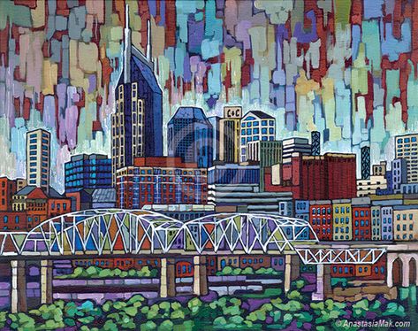 Nashville Skyline Painting, Nashville Painting, Batman Building, Nashville Skyline, City Scapes, Music City Nashville, Nashville Music, Skyline Painting, Barn Dance