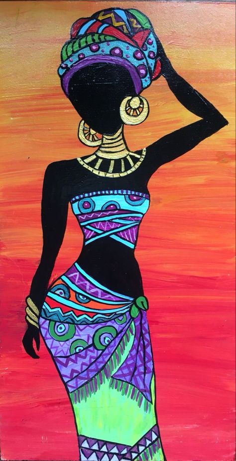 African Women Art Drawing, African Drawings, African Art Projects, Africa Art Design, Beach Paintings, Resin Artist, African Women Art, African Crafts, Afrique Art