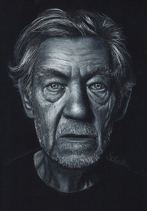 Andy Gotts, Paper Reference, Body Images, Spring Portraits, Faber Castell Polychromos, Black Paper Drawing, Drawing Tutorial Face, Ian Mckellen, Pastel Portraits