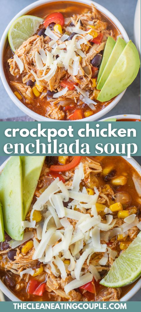 This Crockpot Chicken Enchilada Soup is the best easy cozy dinner! Made with healthy ingredients in the instant pot, crockpot, or on the stove! Easy Crockpot Chicken Enchilada Soup, Instapot Enchiladas, Crock Pot Chicken Enchilada Soup, Crockpot Enchilada Soup, Easy Cozy Dinner, Easy Chicken Enchilada Soup, Crockpot Chicken Enchilada Soup, Chicken Enchilada Soup Crock Pot, Healthy Grilled Chicken Recipes