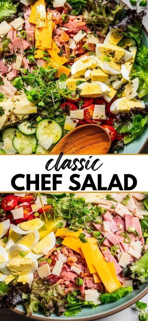 The ultimate chef salad recipe made with classic ingredients like fresh greens, meats, cheese, and eggs. An easy, healthy lunch or dinner! Healthy Chef Salad Recipes, Chef's Salad Recipes, Salad Recipes Garden, Chef Salad Dressing Recipes, Salad With Lunch Meat, Keto Chef Salad Recipes, Classic Green Salad, Best Chef Salad Recipes, Lettuce Salad Ideas For Lunch