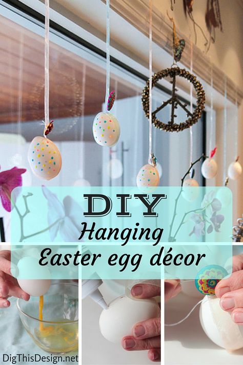 Simple Easter themed decor with hollow eggs for hanging at a window or mantle. Diy Hanging, Easy Easter, Egg Art, Party Entertainment, Window Decor, Party Planning, Decorating Your Home, Easter, Party Decorations