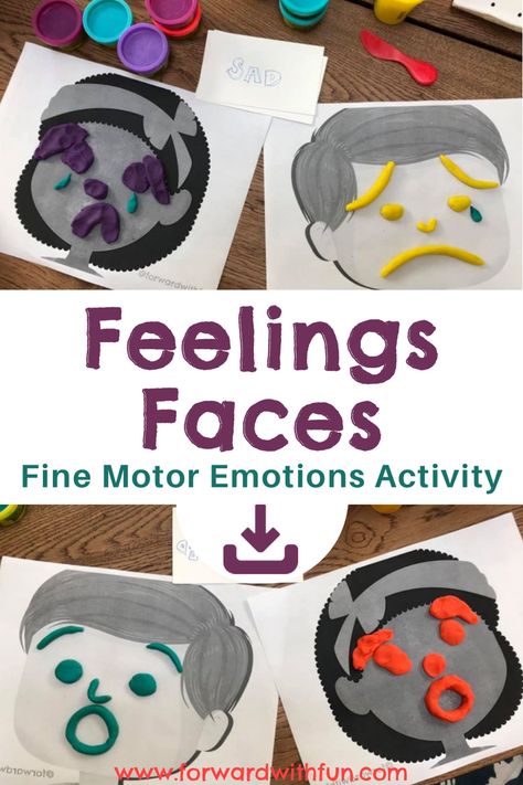 Did you know being able to identify feelings and recognize feelings based on faces is essential for social skills development? Build fine motor skills with this free downladable sensory activity: Feelings Faces! Discover why activities like this lead to better quality relationships and interactions for kids. #feelings #emotions #emotionalintelligence Fine Motor Feelings Activities, Feelings Fine Motor Activities, Emotions Fine Motor Activity, Activities For Feelings And Emotions, Emotion Recognition Activities, Socioemotional Activities For Kids, Face Activities For Kids, Emotional Activities For Preschoolers, Drama Activities For Kids