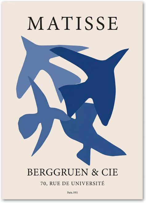 BBAUER Abstract Matisse Navy Blue Birds Posters Matisse Wall Art Matisse Prints Matisse Canvas Painting Matisse Picture For Home Decor 50x70cm No Frame Prints Matisse, Wall Art Matisse, Blue Bird Art, Matisse Wall Art, Matisse Paintings, Matisse Cutouts, Art Matisse, French Wall Art, Blue Drawings