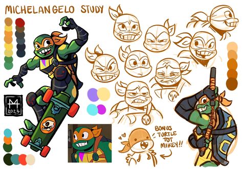 Rottmnt Mikey Reference Sheet, How To Draw Rottmnt Mikey, Rottmnt Drawing Reference, Rottmnt Art Style Study, Rottmnt Drawing, Rottmnt Anatomy, How To Draw Tmnt, Tmnt Drawing Reference, Rottmnt Art Style