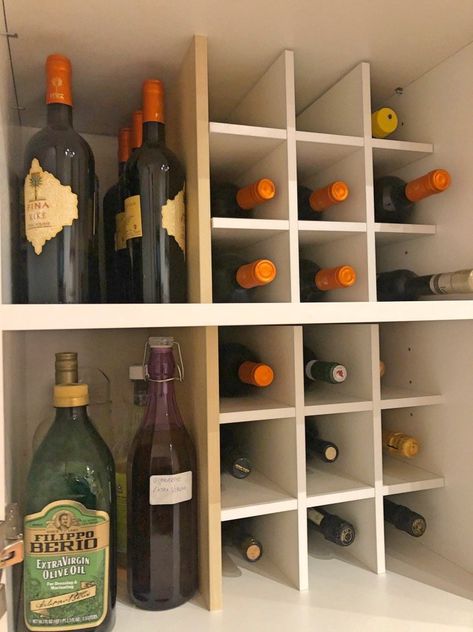 Easy wine rack for METOD kitchen cabinet - IKEA Hackers Ikea Wine Rack, Kitchen Cabinet Wine Rack, Wine Cubbies, Cabinet Ikea, Easy Diy Home Projects, Metod Kitchen, Ikea Finds, Kallax Shelf, Moving Apartment