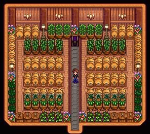 Stardew Valley Shed Ideas Kegs, Stardew Valley Wine Shed, Stardew Valley Preserve Jar Shed, Pale Ale Stardew Valley, Stardew Wine Shed, Stardew Valley Shed Layout Kegs, Stardew Crop Layout, Stardew Valley Keg Shed Layout, Stardew Keg Shed