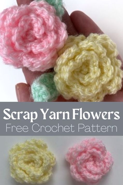 Crochet With Small Amount Of Yarn, Yarn Scrap Crochet Projects, Applique Flower Patterns Free, Free Crochet Patterns For Flowers, How To Crochet Flowers Easy, Crochet Flower Applique Free Pattern, Small Crochet Flowers Free Pattern, Crochet Flowers Free Pattern Easy, Free Crochet Applique