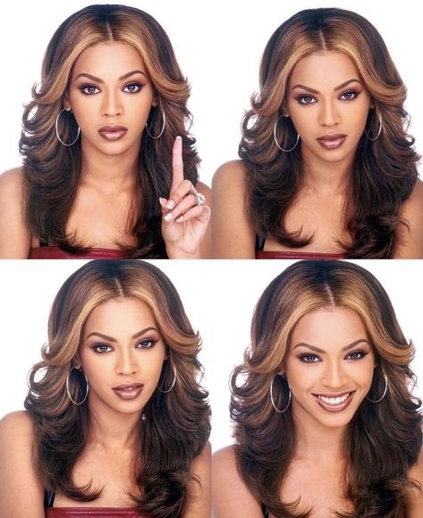 Beyonce 90s Makeup, Beyoncé 90s, Beyonce 90s, Beyonce Hairstyles, 2000s Makeup Looks, Beyonce Makeup, Beyonce 2000's, Hype Hair, Meagan Good