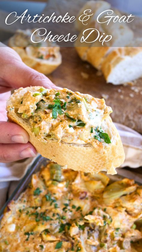 This artichoke and goat cheese dip is so tasty and satisfying, especially when served warm on some bread or pita. It has a smoky undertone thanks to the smoked paprika that really bundles all the ingredients together nicely. Enjoy! Simply Shredded, Healthy Dip, Goat Cheese Dip, Grilled Artichoke, Goat Cheese Recipes, Healthy Dips, Artichoke Dip, Cheese Dip, Fresh Bread