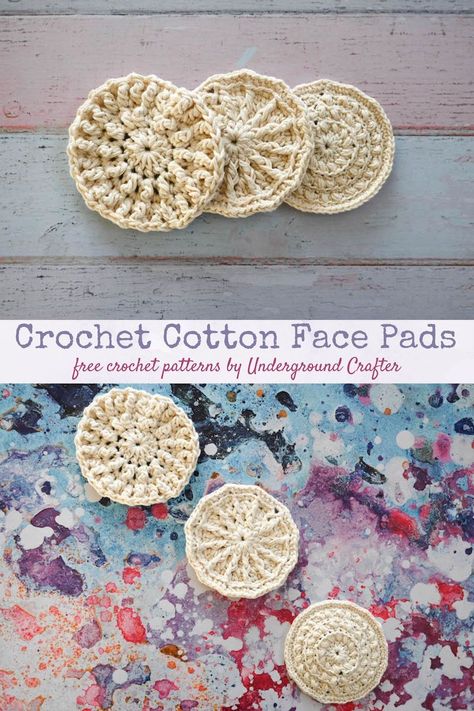 Crochet Cotton Face Pads in Appalachian Baby U.S. Organic Cotton yarn by Underground Crafter | A set of three crochet cotton face pads that can also be used as soft scalp washing pads for those experiencing traumatic hair loss when crocheted with undyed organic yarn. These patterns meet the donation requirements for The Remissionaries. Crochet Cotton Face Rounds, Crochet Reusable Face Pads Pattern, Crochet Round Face Scrubbie, Round Crochet Face Scrubbies, Reusable Crochet Face Scrubbies, Modern Crochet Patterns, Easy Crochet Patterns Free, Organic Cotton Yarn, Crochet For Home