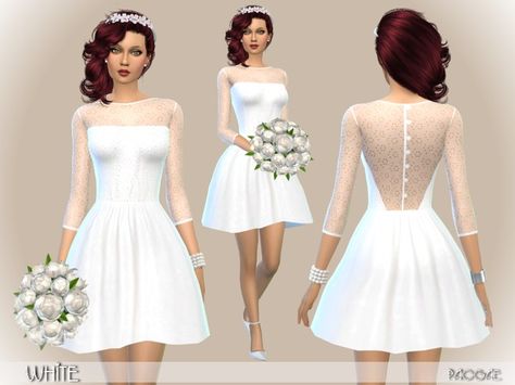 Paogae's White White Elegant Dress, Sims 4 Wedding Dress, Pelo Sims, Free Sims 4, Sims 4 Teen, Sims 4 Dresses, Sims 4 Mm, Sims Four, Sims4 Clothes