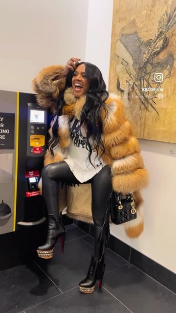 istylebysonia 🧿 on Instagram: "Shop the ✨3in1 STACY COAT✨ spotted on @rasheeda available on our website and at @pressedatl 
Natural red fox fur, detachable at the waist and shoulders. 

Start your layaway with a $200 deposit or order in full on www.istylebysonia.com

#furcoat #furjacket #womensfashion #fallfashion #winterfashion #furseason #nyfw #boots #mua #nyc #shopping #onlineshopping #vogue #atl #hollywood #london #leatherjacket #dior #balenciaga #redfox #foxfur #newyork #newjersey #fur #minkcoat #minkjacket #furvest #bet #hiphop #pfw" Fur Coat With Hoodie Outfit, Fur Coat Outfit Black Women, Fur Cardigan Outfit, Fur Outfits Women, Short Fur Coat Outfit, Wool Hat Outfit, Fur Vest Outfit, Fur Coat Outfits, Fur Jacket Outfit