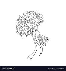 Doodle bridal bouquet Royalty Free Vector Image Bouquet Doodle Easy, Wedding Bouquet Drawing, Wedding Bouquet Illustration, Flower Bouquet Doodle, Bouquet Line Art, Bouquet Of Flowers Drawing, Drawing Bouquet, Bouquet Drawing, Flower Bouquet Drawing