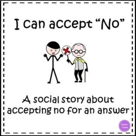 Social Story to teach kids how to accept hearing no for an answer and how to deal with not getting their way. Poster of steps the child can take to accept no is also included!! Includes:  How hearing no might make me feel How to cope with hearing no and some examples of coping skills Asking why when told no and explanations for why people might say no Asking if you can have that thing later or at a different time Asking if you can have or do something different Moving on from getting told no Intrapersonal Intelligence, Social Skills For Kids, Social Emotional Activities, Social Story, Social Emotional Learning Activities, School Social Work, Social Emotional Skills, Emotional Awareness, Emotional Skills