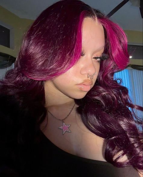 Raspberry Hair Color, Raspberry Hair, Hair Dye Tips, Magenta Hair, Braided Hairstyles For Black Women Cornrows, Goth Hair, Purple Wig, Straight Wigs, Hair Streaks