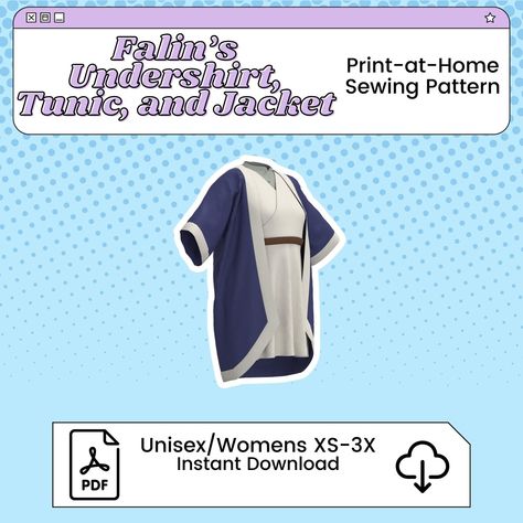 You've been asking and I am SO happy to announce that my cosplay sewing patterns for both Marcille and Falin are now available!⁠ ⁠ Marcille's been up for a week and has had such a fantastic reception that I just HAD to make Falin too.⁠ ⁠ ✦ WHAT YOU GET:⁠ ► A PDF file containing a link to the instant downloads of your sewing patterns. Patterns are divided by paper type and clothing size. Only print the size you need. No nested patterns are provided.⁠ ►Patterns are formatted for US Letter or A4... Delicious In Dungeon, Dungeon Meshi, Costume Patterns, Digital Goods, Tunic Pattern, Fabric Patch, Women's Costumes, Pdf Sewing Patterns, Pattern Blocks