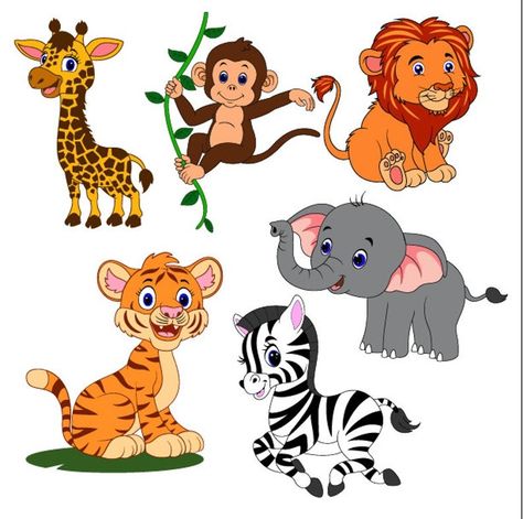 Safari Cartoon Animals, Animals Printables For Kids, Animals Clipart For Kids, Safari Animals Printables, Wild Animals Cartoon, Printable Safari Animals, Zoo Clipart, Safari Animals Clipart, Baby Jungle Animals