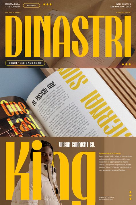 Elevate your design game with our condensed sans serif typeface Dinastri! It's the secret ingredient for sleek, contemporary visuals that demand attention. Whether you're designing logos, headlines, or digital content, this typeface's bold and compact style makes every word stand out. Dive into the world of modern aesthetics and streamline your designs with the power of condensed sans serif. Discover how less can truly be more! Condensed Serif Font, Serif Poster Design, Condensed Typography, Condensed Typeface, Condensed Sans Serif, Bold Typeface, Sans Serif Typography, Typographic Posters, Condensed Font