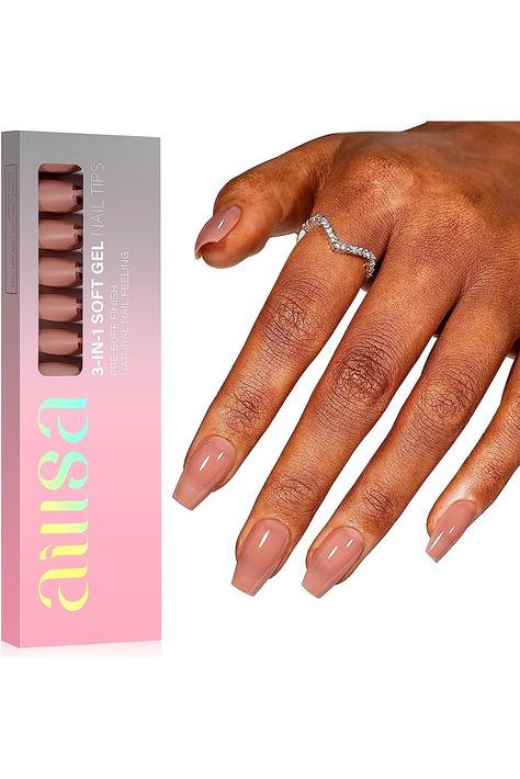 AILLSA Press On Nails Medium, 180 pcs Soft Gel False Nail Tips Natural Fit 3 in 1 Pre-Colored Coffin French Nails Nude Pink Colors Fake Nail Kit Easy for Home DIY Manicure Jelly Press On Nails, Colored French Nails, Coffin French, Nails Short Coffin, Press Nails, Nails Nude, Short Coffin, Nails Medium, Fake Nail