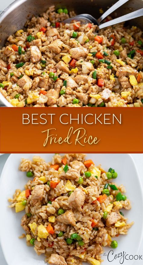 chicken fried rice with egg, chicken, peas, and carrots Best Chicken Fried Rice, Chicken Stir Fry With Noodles, Light Summer Meals, Asian Dinner Recipes, Chinese Cooking Wine, Fluffy Eggs, Rice Recipes For Dinner, Cold Lunches, Cooked Rice