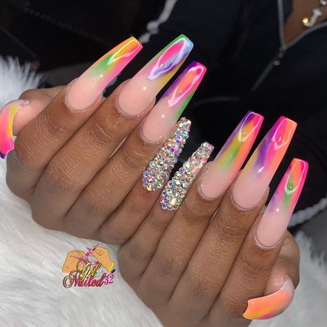 Long Acrylic Nail Designs, Claw Nails, Glow Nails, Long Acrylic Nails Coffin, Exotic Nails, Acrylic Nails Coffin Pink, Bling Acrylic Nails, Rainbow Nails, Fire Nails