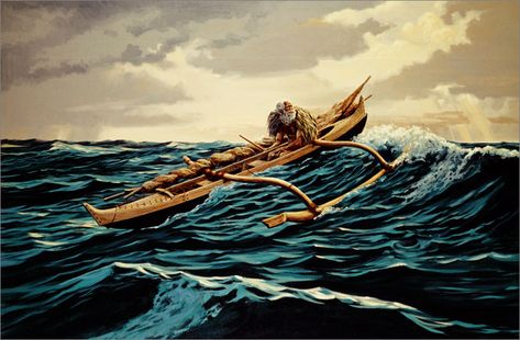 Herb Kane, Culture Crafts, Hawaii Painting, Hawaiian History, Outrigger Canoe, Polynesian Art, Hawaii Art, Canoe Paddle, Hawaiian Art