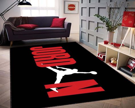 Legend Jordan Rug, Sports Decor Rug, Basketball Rug, Amazing Basketball Rug, Kids Room Decor, Birthday Gift Rug, Kids Room, Michael Jordan by RugsCustomHomeDecor on Etsy Boyfriend Bedroom, Jordan Rug, Basketball Rug, Gucci Bedding, Sneakerhead Room, House Decals, Rug Kids Room, Sports Decor, Beauty Salons