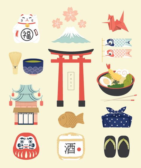 Iconic Illustration, Japan Icon, Japanese Icon, Illustration Japanese, Japan Graphic Design, Wealth Quotes, Japan Illustration, Fashion Poster Design, Japanese Illustration