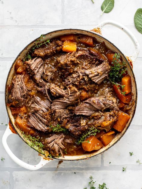 Cider Braised Pot Roast with Caramelized Onions and Cauliflower Rice Fall Dinner Recipes Make Ahead, Healthy Roast Recipes, Easy Fall Meal Ideas, Healthy Pot Roast, Unique Food Recipes, Braised Pot Roast, Cabin Meals, Braised Beef Recipes, Fall Slow Cooker Recipes