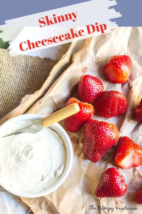 Skinny Cheesecake Dip, perfect for any picnic or casual party, uses low-fat cream cheese and Greek yogurt. It comes together in 5 MINUTES! #EasyDesserts #NoBakeDesserts #EasyNoBakeDesserts #DessertDips #DessertDipsForParties #EasyCheesecake #CheesecakeDip #EasyCheesecakeDip Yogurt Cream Cheese Dessert, Healthy Cheesecake Dip, Guiltless Desserts, Vegetarian Appetizers Easy, Greek Yogurt Cheesecake, Quinoa Cake, Miso Butter, Healthy Cheesecake, Cream Cheese Desserts