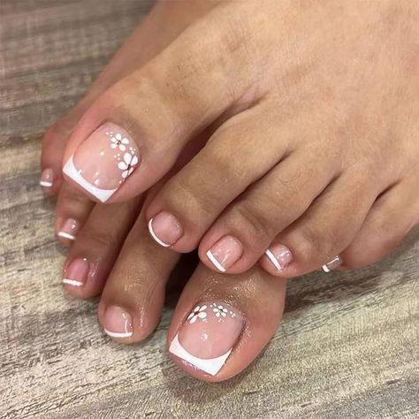 Toe Nails Ideas Flowers, French Toe Nails, Press On Toenails, Fake Toenails, Acrylic Toes, Acrylic Toe Nails, Cute Toe Nails, Summer Toe Nails, Acrylic Nail Kit