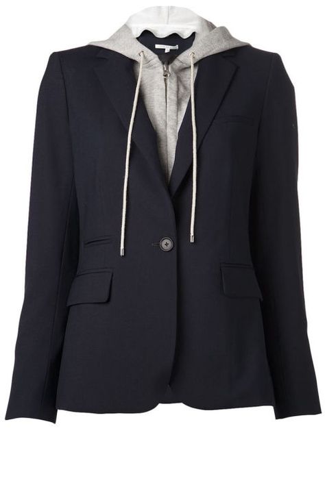 Veronica Beard hoodie-blazer, $695, shopBAZAAR.com. Hoodie Blazer, Veronica Beard Blazer, Hooded Blazer, Fall Winter Jacket, Trendy Jackets, Navy Hoodie, Belted Jacket, Spring Jackets, Work Wardrobe