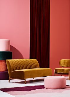 Velvet Furniture, Pink Interior, Boho Interior, A Living Room, Pink Walls, Set Design, 인테리어 디자인, Interior Design Inspiration, New Furniture