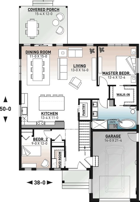 Country, Craftsman, Farmhouse House Plan 76581 with 2 Beds, 1 Baths, 1 Car Garage Level One Modern Craftsman House Plans, One Level House Plans, Small Guest Bedroom, 1 Car Garage, Craftsman Farmhouse, Cottage Style Home, Open Concept Floor Plans, Modern Craftsman, Farmhouse Barndominium