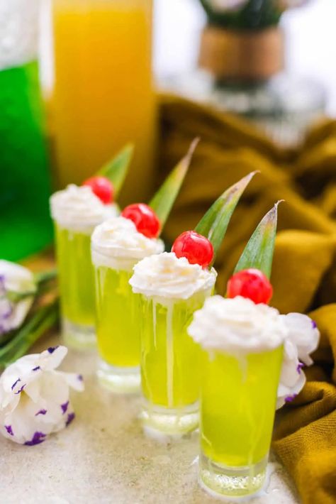 Best Scooby Snack Shot Recipe — Sugar & Cloth Scooby Snack Cocktail, Lemondrop Shot Recipe, Scooby Snack Shot, Midori Cocktails, Rum Shots, Lemon Drop Shots, Mini Ice Cream Cones, Jello Shot Recipes, Cherry Cocktail