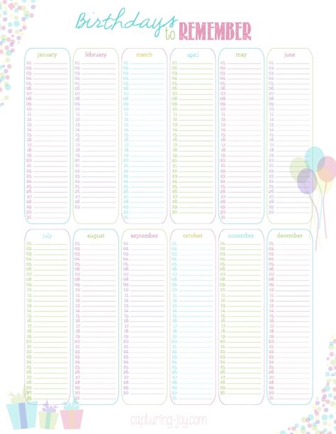 Free 12 Month Birthday Calendar Template For certain circumstances, you can need a calendar that is more than simply a new monthly or yearly choice. Calendars are a good daily prompt for clie... Calendar Free Printable, Printable Yearly Calendar, Birthday Planner, To Do Planner, Template Birthday, Birthday Reminder, Home Management Binder, Diy Calendar, Birthday Calendar