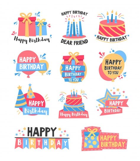 Happy birthday colorful badges set | Free Vector #Freepik #freevector #logo #poster #birthday #label Happy Birthday Colorful, Happy Birthday Dear Friend, Happy Birthday Logo, Happy Birthday Calligraphy, Birthday Logo, Birthday Labels, Flower Birthday Cards, Happy Birthday Signs, Happy Birthday Celebration