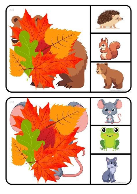 Autumn Leaf Template, Forest Animals Preschool, Preschool Fine Motor Activities, Kids Activities At Home, Autumn Animals, Baby Animal Drawings, Kids Worksheets Preschool, Thanksgiving Preschool, Preschool Fine Motor