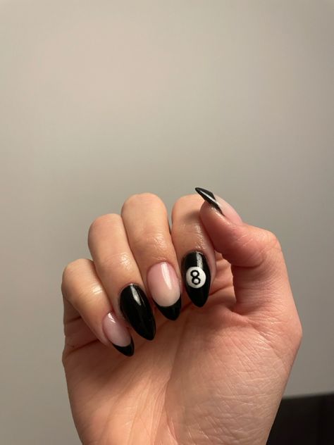 #nails #nailinspo #nailart #8ball 8 Ball Acrylic Nails, Black Nail Design Ideas, 8ball Nail Design, 8 Ball Nail Art, Bowling Nails, Magic 8 Ball Nails, Pool Ball Nails, Eight Ball Nails, 8ball Nails